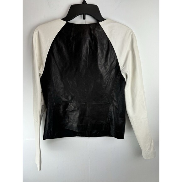 Trouvé $298 100% Leather Black And White Lined Zippered Jacket Size: Medium - Picture 3 of 6